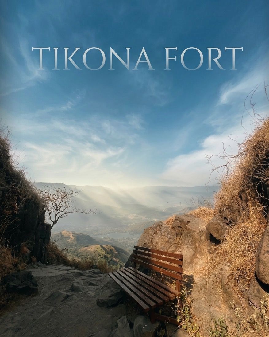 A lone bench overlooking the Pawana valley at Tikona Fort