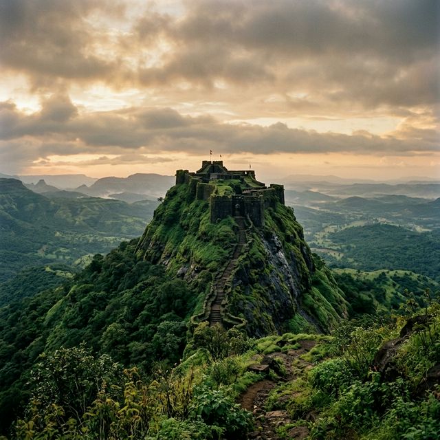 The pyramid-shaped summit of Tikona Fort